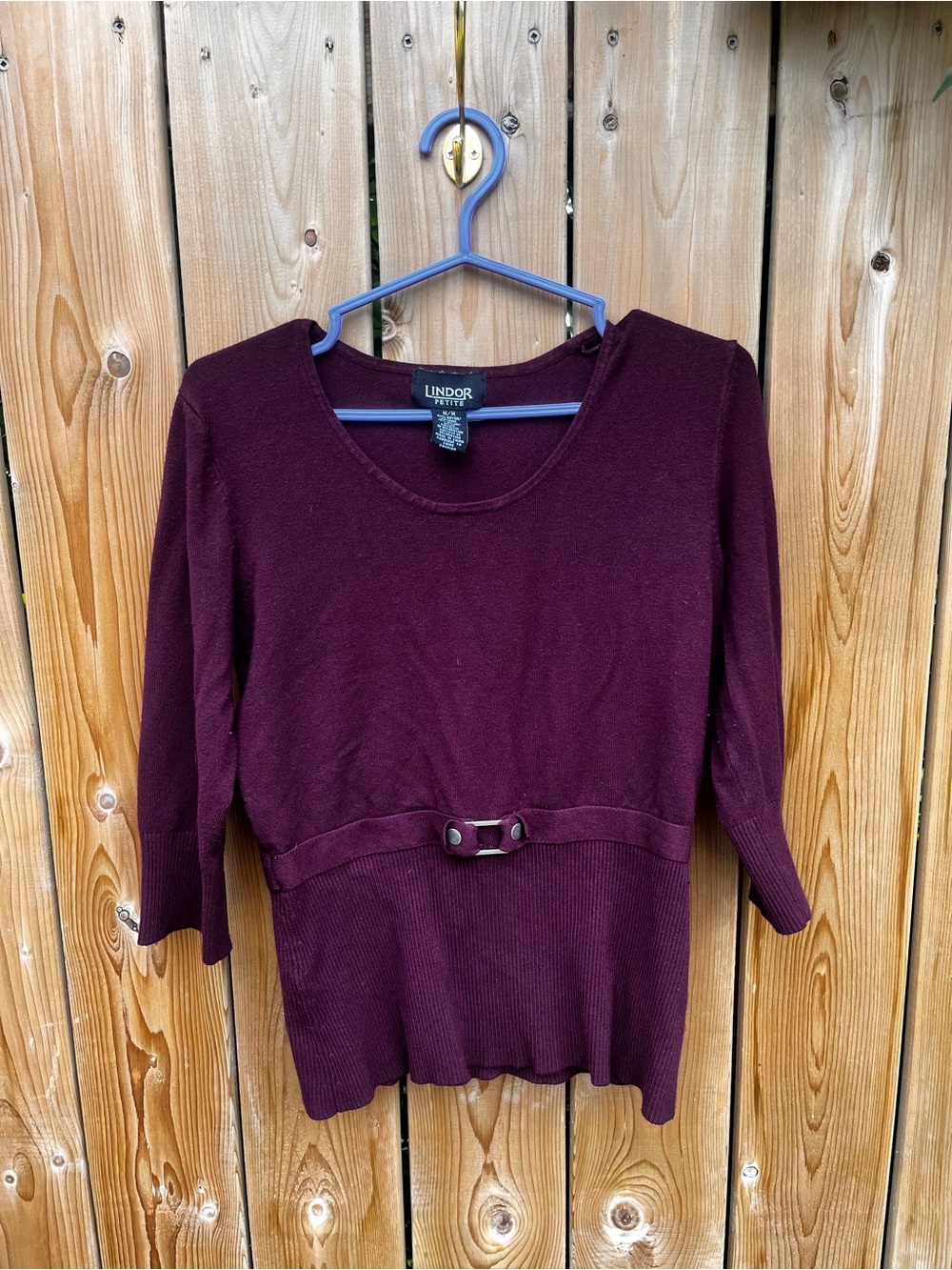 Lindor Women’s Burgundy Knit Sweater with Belt Detail